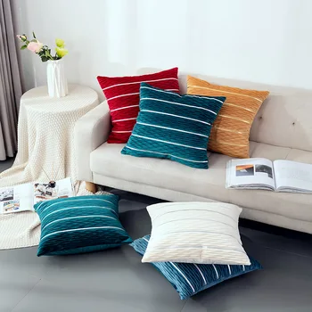 

Silver Stripe Velvet Cushion Cover Pillowcase Solid Color Pillow Case Cojines Sofa Throw Pillow Cover For Home Decor 45*45cm