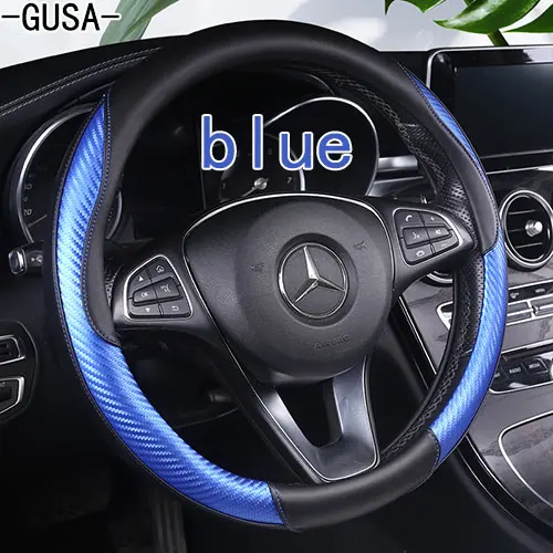 blue GUSA черный PU искусственная кожа чехол на руль для Audi A3(8 P) Sportback A4(B8) A4(B7) A6(C6 - Название цвета: blue