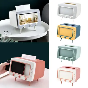 

New Reative TV Tissue Box Desktop Paper Holder Dispenser Storage Napkin Case Organizer with Mobile Phone Holder