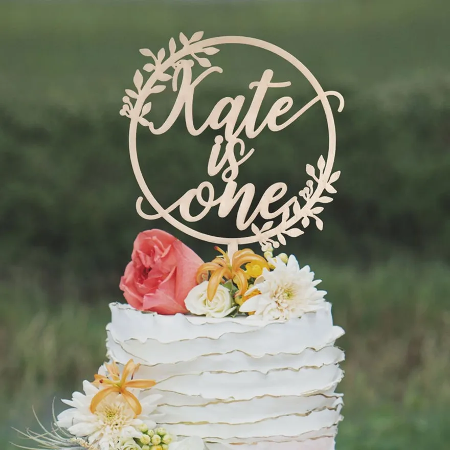 Personalized Birthday Cake Topper, Wreath Custom name and age cake topper, first birthday 1st baby boy girl birthday toppers (1)