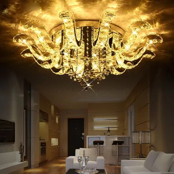 

Romantic Flower LED Crystal Ceiling Light Wedding Room Living Room Lighting Surface Mounted Fixture Stainless Steel Bedroom Lamp
