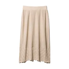 Осенняя Женская трикотажная юбка миди с высокой талией, эластичная винтажная Женская юбка трапециевидной формы с вырезами и подолом, черная юбка Faldas Jupe Femme Saia