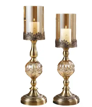 

Luxurious American Dining Table Model Room Soft Decoration European Candlelight Dinner Props Crystal Metal Candlestick