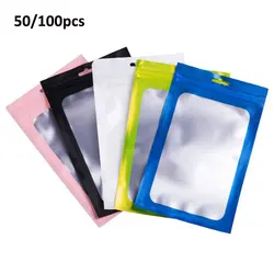 Bolsa de plástico con cierre de cremallera, bolsa de plástico mate con holograma de aluminio, pequeña, impermeable, resellable, 50/100 piezas, 6x10cm