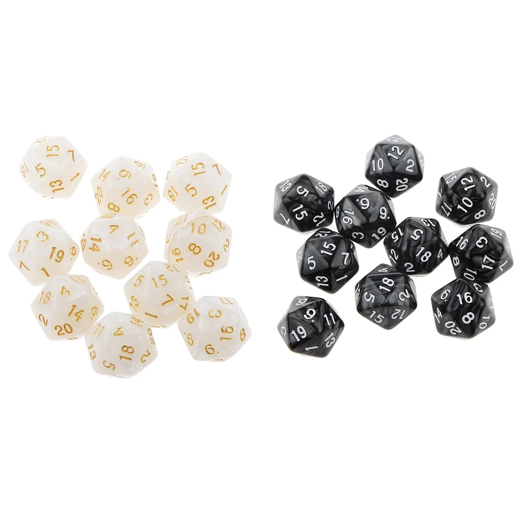 20x Polyhedral D10 D20 Dice 10mm for Dungeons and Dragons Gaming Toy Black&White
