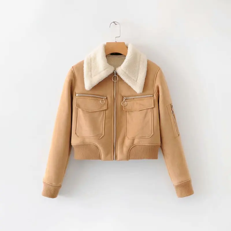 

Europe And America 2018 Autumn New Style Fur Suede Fabric Jacket Fold-down Collar Versatile Coat E7-0117
