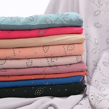

Hijab Scarf 72*175cm Muslim Shawls Wrap Pearl Chiffon Glitter Rhinestone Small Tree Leaves Malaysia Headscarf