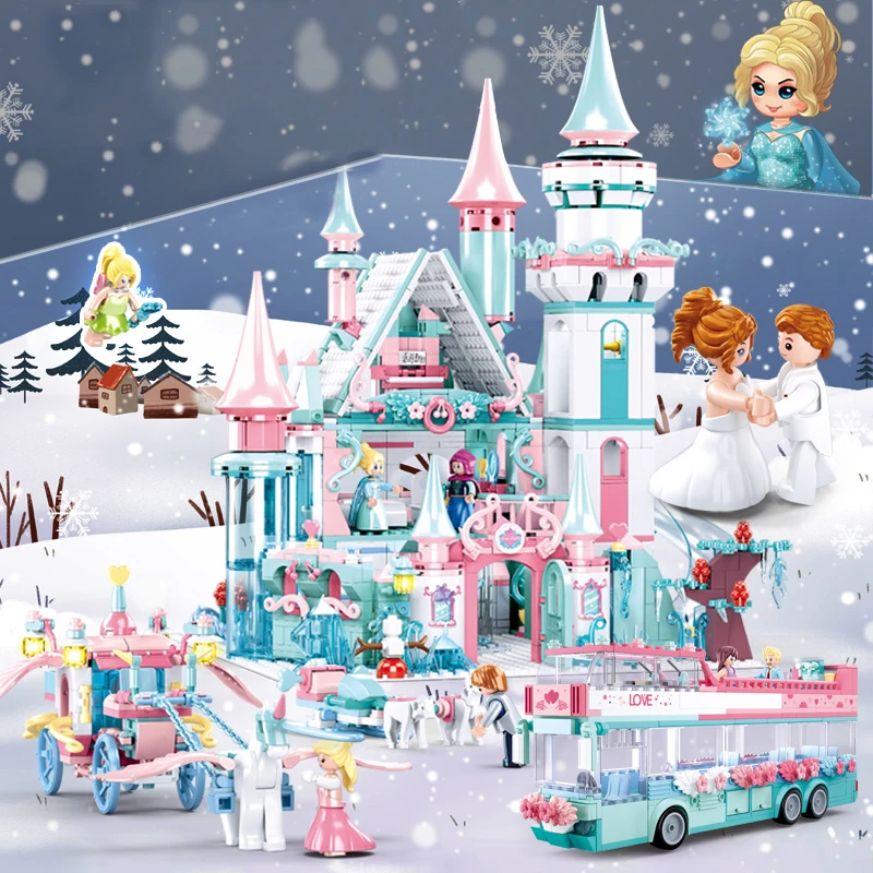 

QWZ Friends Ice Princess Castle Building Block Christmas Winter Snow House Cartoon Brick Toys for Girls Toys for Children Gift