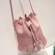 Модная сумка-ведро с кисточками из искусственной кожи, одноцветная сумка для девочек, новая стильная сумка на плечо