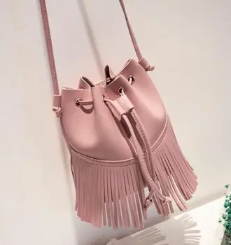 

2019 free shipping BRITT Fashion tasseled sucker bucket bag PU single bag girl new style shoulder bag