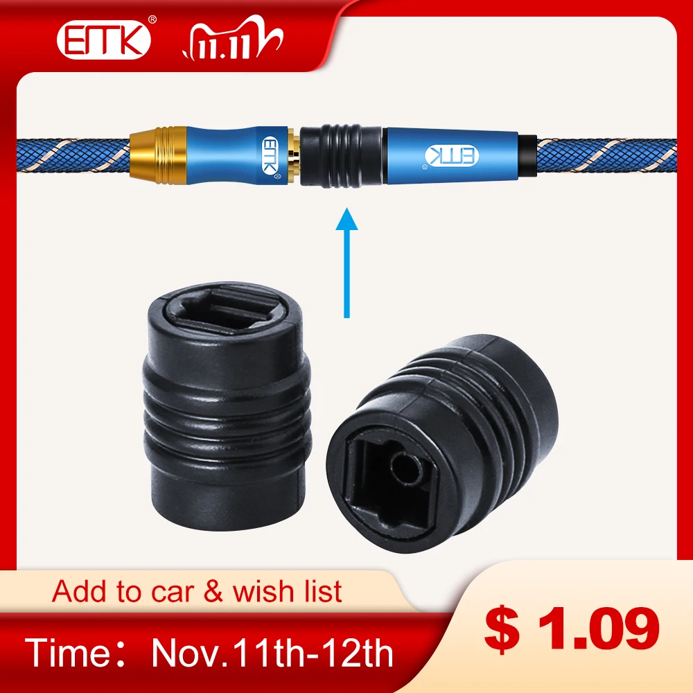 

EMK 2pcs Digital Optical Cable Extender Coupler Adapter Optical Fiber Audio Toslink to Toslink Connector Female to Female Plug