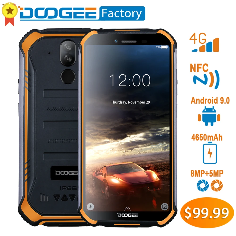 DOOGEE S40 4GNetwork прочный мобильный телефон Android 9,0 8.0MP IP68/IP69K MT6739 4 ядра, 3 Гб оперативной памяти, Оперативная память 32GB Встроенная память 5,5 дюймов Дисплей 4650 мА-ч