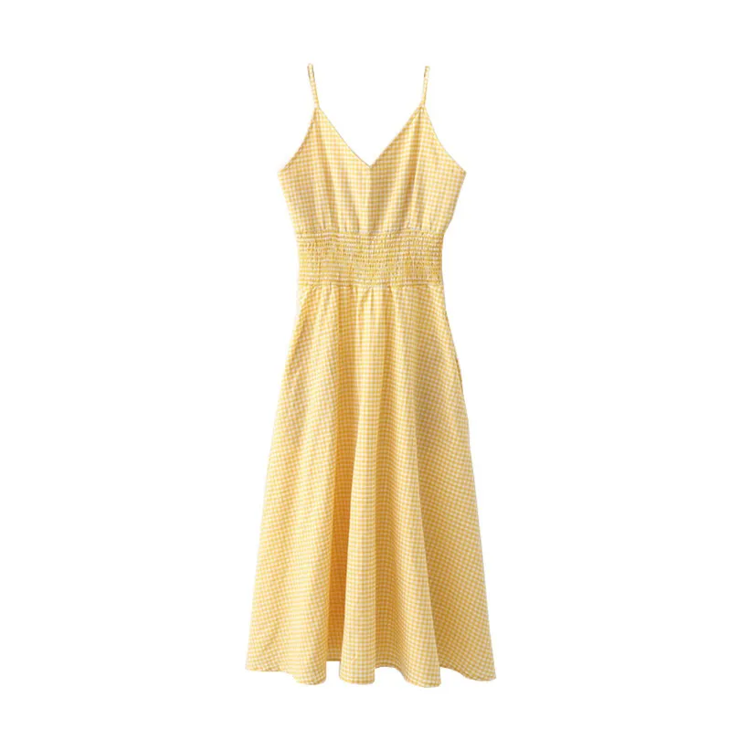 

Western Style New Style WOMEN'S Dress-Style Pattern V-neck High-waisted Slimming Strapped Dress A8us20955