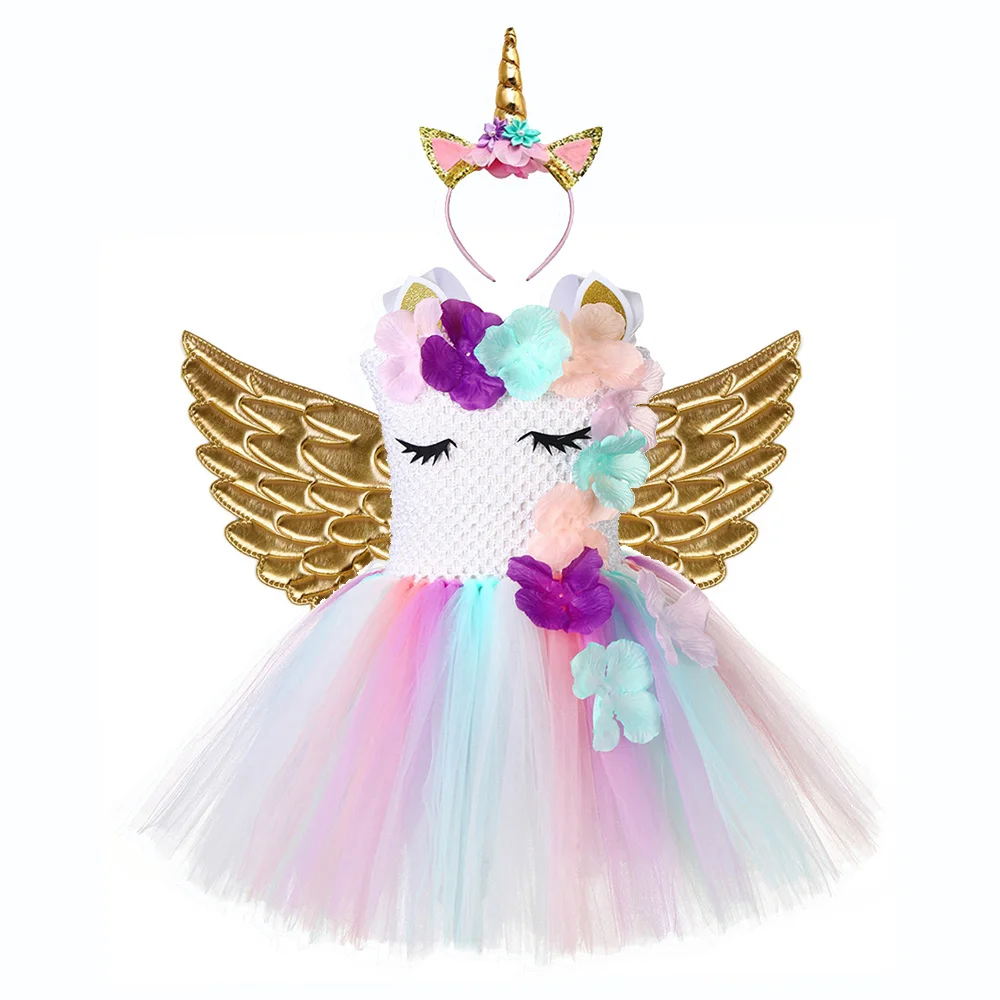 Tanie Dzieci kwiat cekiny tiul jednorożec sukienka śliczne Lol jednorożec kostium dla dziewczynek urodziny dziecko ubrania świąteczne impreza dla dzieci sukienki