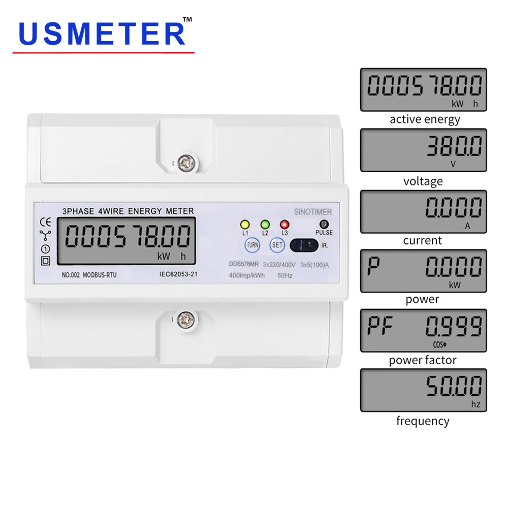 DDS578MR 380V счетчик энергии с подсветкой мультифукционный Вольт Ампер Ватт метр трехфазный Электрический счетчик ваттметр RS485 Modbus