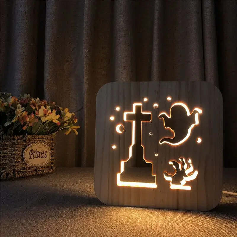 

FS-T1808 Cross Border Ghost Modeling Wooden Lamp Wooden Ornaments Strange New Creative Night Light