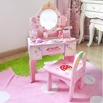 

New children's simulation wooden dressing table princess makeup table play house girl storage jewelry box toy