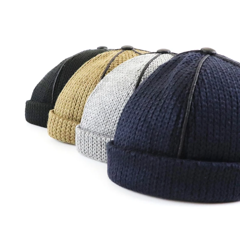 Autumn Winter Men Women Knitted Hat Warm Beanie Skullcap Sailor Cap Cuff Brimless Retro Navy Style Beanie Hat