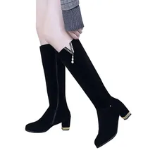 Сапоги до колена Для женщин круглый носок женская обувь на застежке-молнии, обувь Женская мода сапоги Для женщин cuissarde femme