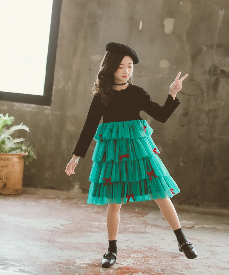 Robe princesse fille 10 ans meisjes jurk zwart kinderen jurken/ г. Осеннее платье с длинными рукавами для девочек