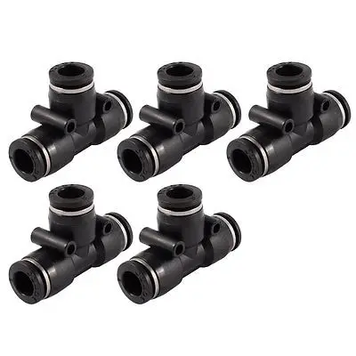 

5 Pcs 8mm to 8mm T Shaped 3 Way Air Pneumatic Quick Fitting Coupler Black