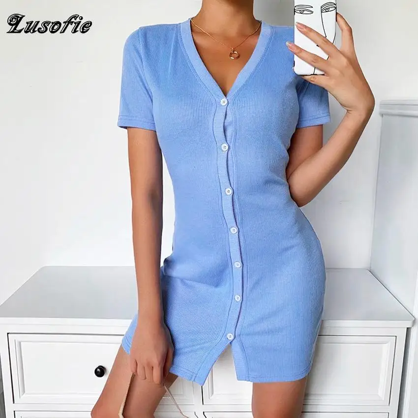 Lusofie 2020 летние платья для женщин облегающее платье с коротким рукавом тонкое