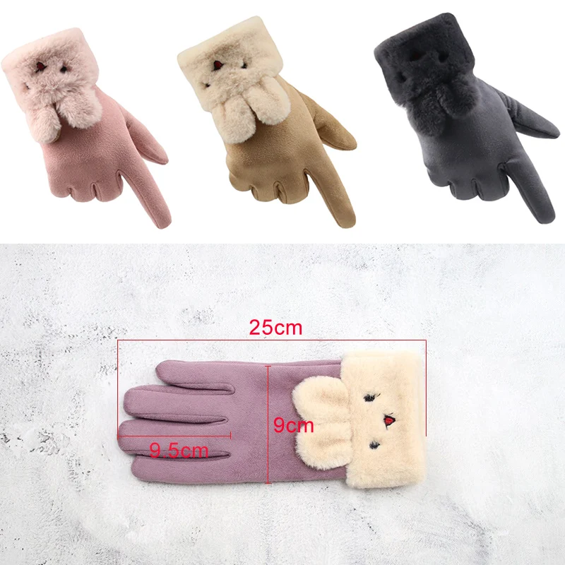 Winter Female Gloves Touch Screen Cycling Warm Outdoor Gloves Women Rabbit Pattern Full finger Suede Fabric Winter