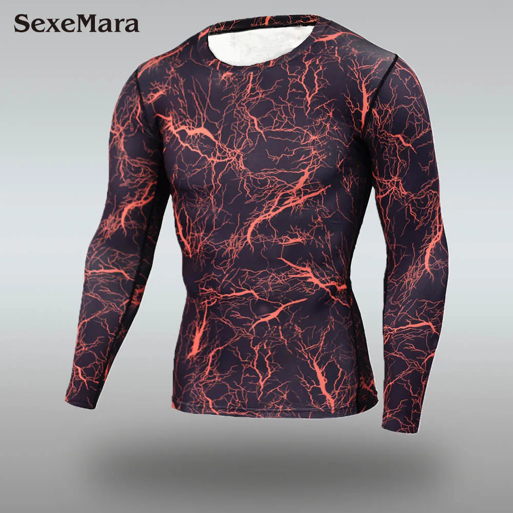 Only T-shirt Мужское камуфляжное компрессионное термобелье, костюм для бега, трико для тренировок, фитнеса, тренажерного зала, спортивная одежда, кальсоны, Рашгард для мужчин - Цвет: Only T-shirt