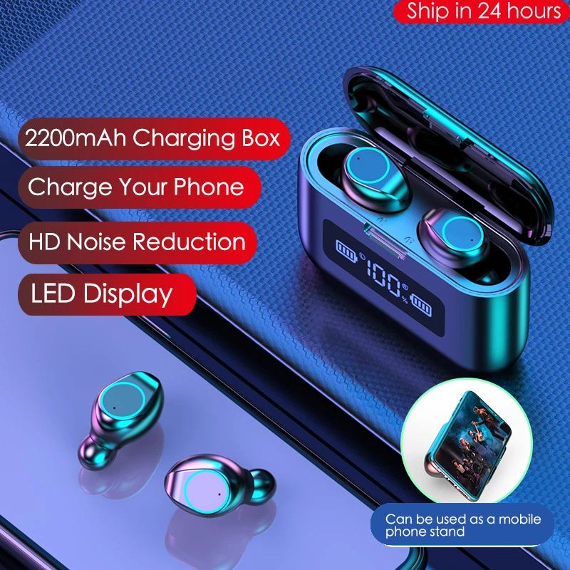 2020 New Bluetooth Earphone Wireless Headphone LED Display Charging Box 2200mAh TWS Sports Waterproof Earphones Headset Earbuds