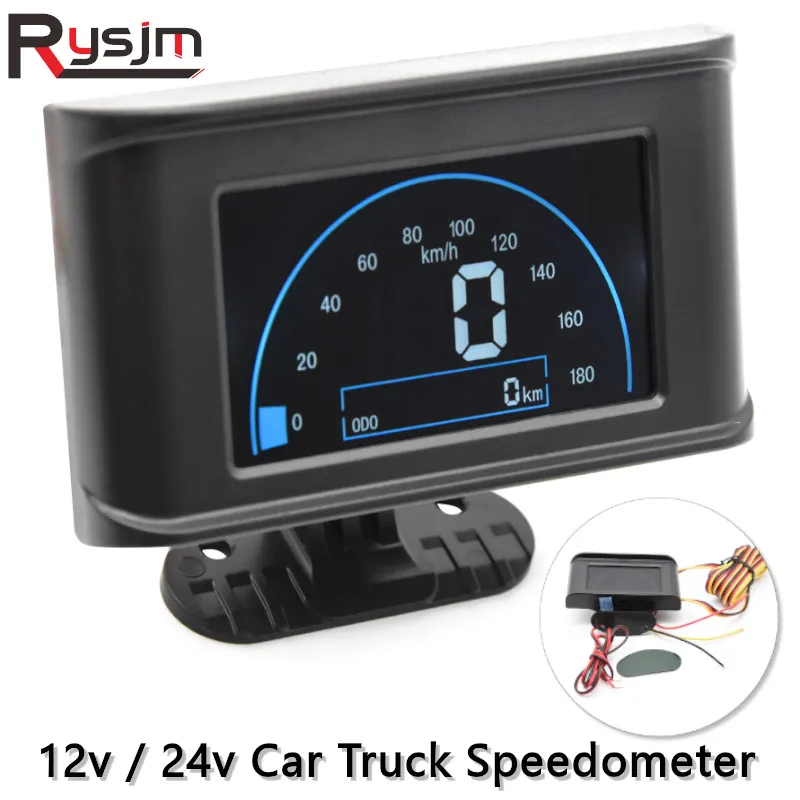 

New Arrival 12V/24V Digital Car Speedometer Speed Meter + Odometer Gauge car truck Speed Odometers LCD Display Gauges