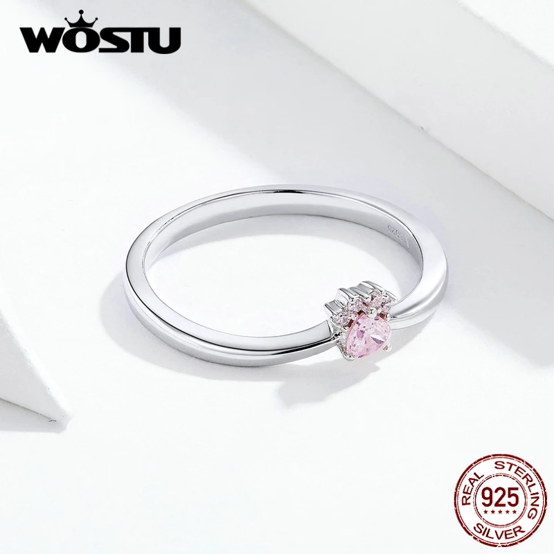 WOSTU Настоящее 925 пробы Серебряное розовое домашнее кольцо с когтями для женщин, модные ювелирные изделия, украшения для свадебной вечеринки, подарок CQR628