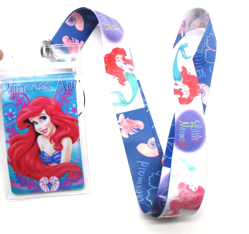 

Hot 1 pcs cartoon Ariel princess card Lanyard Key Lanyard Cosplay Badge ID Cards Holders Neck Straps Keyrchains