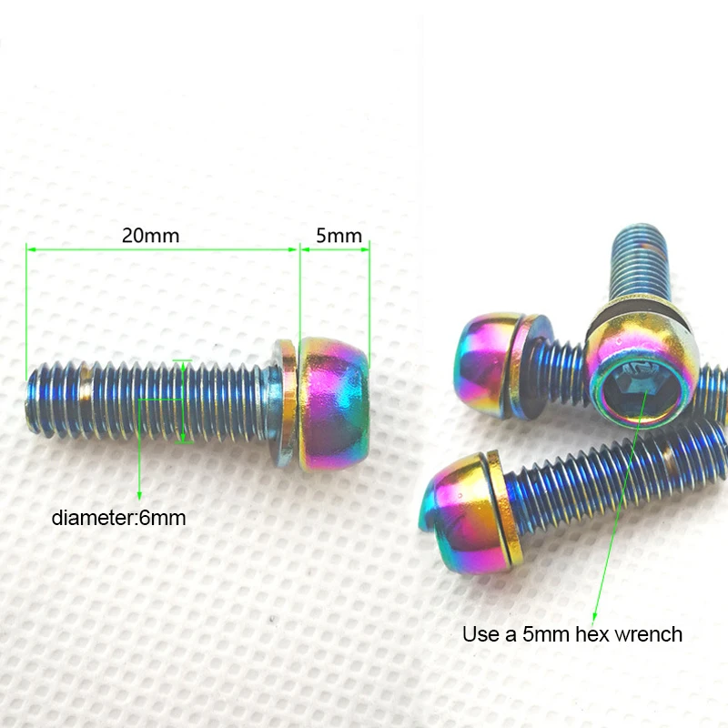 6 шт./лот M6* 20 мм Винт С Шестигранным шлицем болты с прокладками высокоуглеродистой стали шестигранные винты для стебля дискового тормоза V brack велосипед запчасти