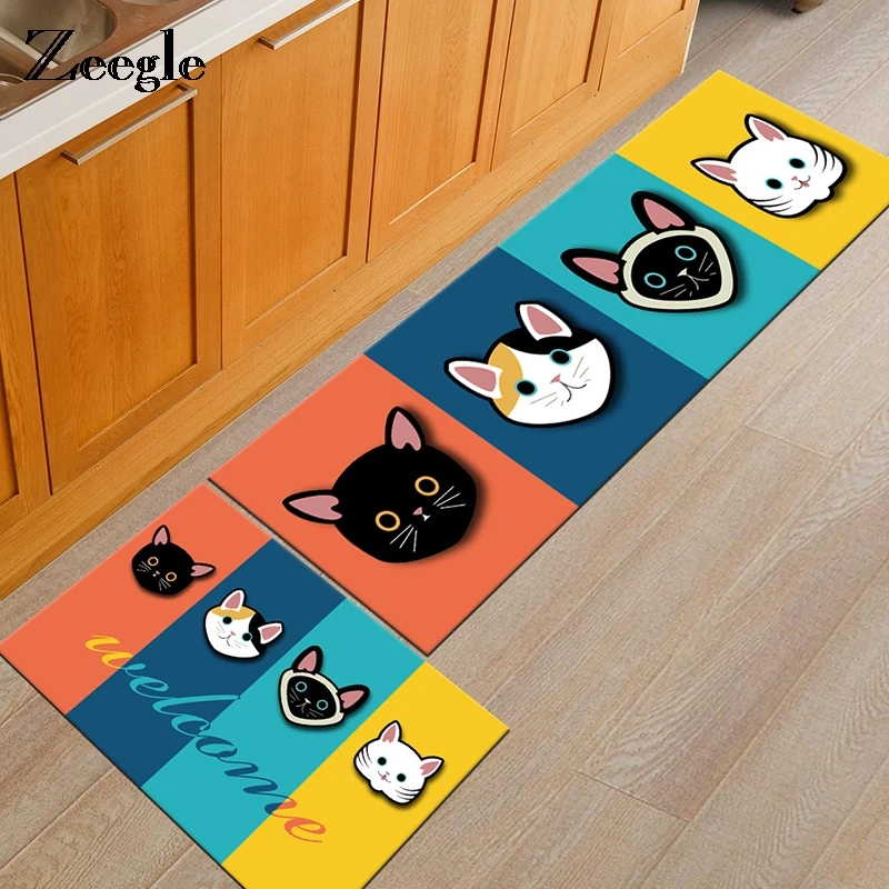 Zeegle Kawaii Cats Printed Mats For The Hallway Microfiber Floor Mats For Kitchen Anti-slip Kids Bedroom Carpets Bedside Mats