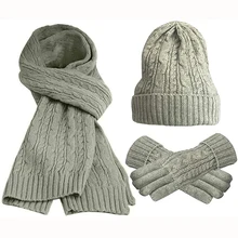 Womens Scarf Sets Winter Hat Scarf Gloves Knitted Keep Warm Scarves Simple Solid Color Clothes Accessories Thick Soft Scarf Set