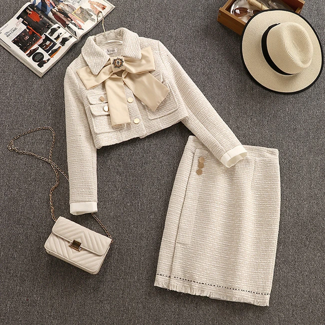 7152tweed Vefinear, Осень-зима, сексуальные твидовые топы и мини-платья, комплект из 2 предметов, на пуговицах, открытая облегающая юбка и свитер, комплект из двух предметов - Цвет: 7152tweed