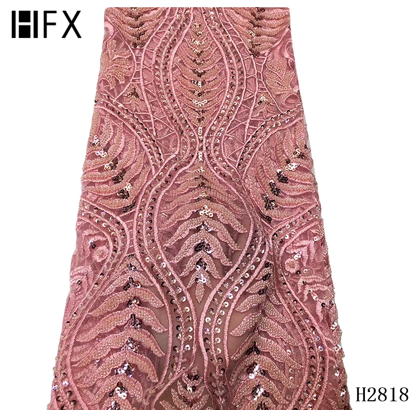 HFX 3d кружевная ткань розовый серый африканская французская кружевная ткань высокого качества Высококачественная ручная работа с бисером Свадебная, нигерийская, кружевная ткань F2126