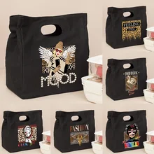 

Lunch Bag for Women Black Lunchbox Insulated Thermal Bento Pouch Food Storage Magnet Buckle Handbag Leopard Series Tote Bags