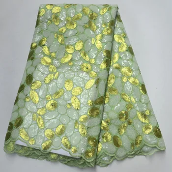 

Gold African Organza Sequins Lace Fabric 2019 High Quality Nigerian French Net Mesh Lace Fabrics For Women Dress fv8547