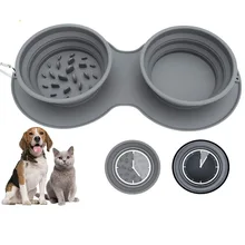 

Folding Silicone Pet Bowl Non-slip Dog Double Use Bowl With Carabiner Dog Bowl Outdoor Portable Pet Food Bowl