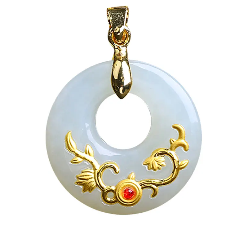 

Hetian Jade Safety Button Pendant Jade Ping An Kou Necklace Lovers Lucky Amulet 24K Gold Jewelry Wholesale Chinese Fine Jewelry
