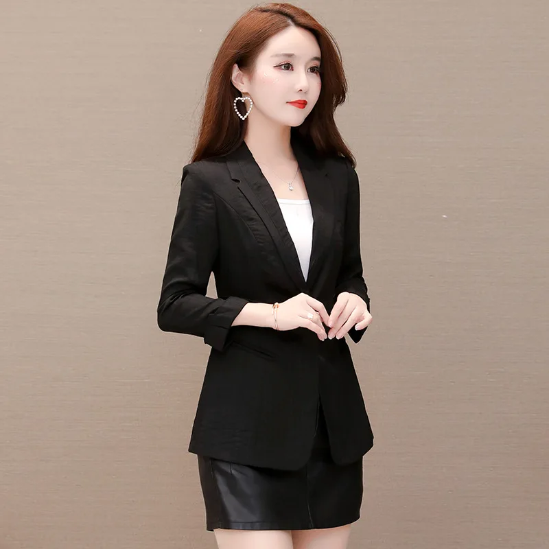 

2019 New Style Black And White with Pattern Small Suit Women's Short Autumn Clothing Three-quarter-length Sleeve Wear Tops Slimm