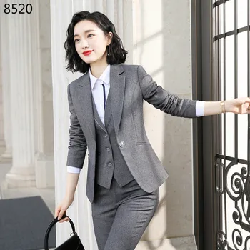 

New Fashion Formal Professional Blazer Jacket OL High Quality Women Pants Suits Set for Work Blazer Female Jacket Vest 3 Pieces