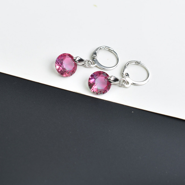 Colorful Geometric Round Crystal Drop Earrings For Women Wedding Party Gift Blue Jewelry Pendientes Mujer