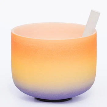 

8" Note D Navel Chakra Rainbow Colored Frosted Quartz Crystal Singing Bowl FREE Shipping for some country