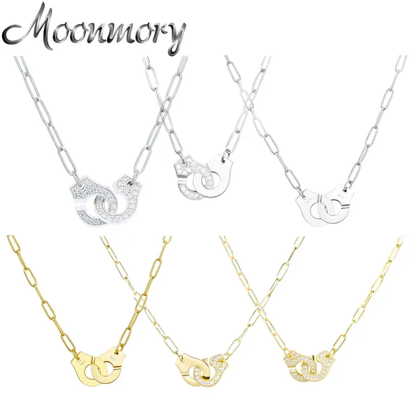 Moonmory S925 стерлингового серебра наручники кулон & ожерелье нержавеющая сталь для женщин серебряная цепочка с