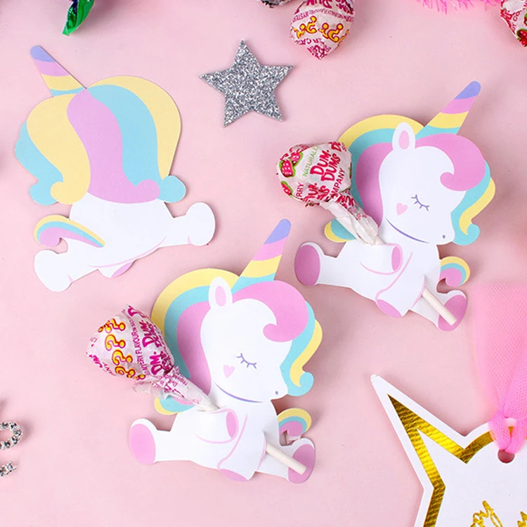 50Pcs Unicorn Cartoon Candy Lollipop Decoration Cards For Kids Birthday Party Supplies Candy Gift Accessories 65*90mm