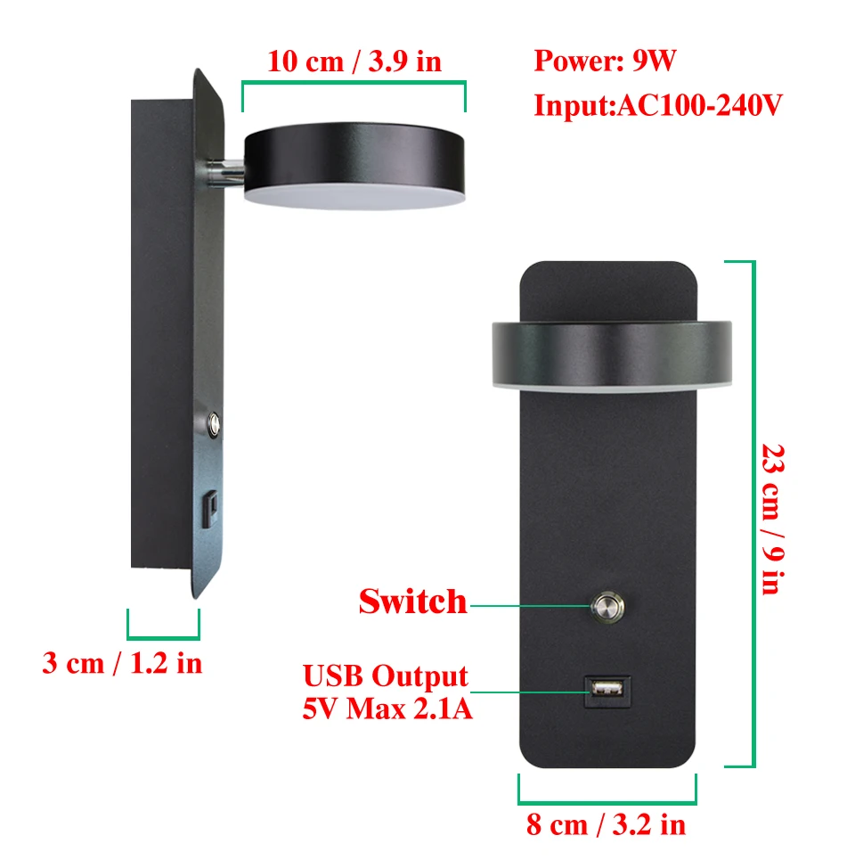 cabeceira nordic preto luzes parede com carga usb arandela