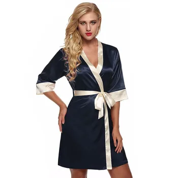 

Women Silk Satin Short Night Robe Solid Kimono Robe Fashion Bath Robe Sexy Bathrobe Peignoir Femme Robe Dressing gowns for women