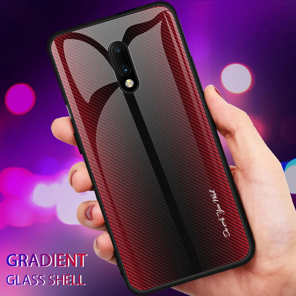 Модные противоударные чехлы из закаленного стекла для Oneplus 7 с градиентным цветным Бампером для Oneplus 7 Pro Coque
